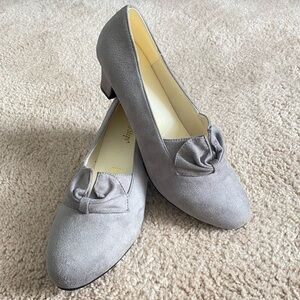 Grey Suede Heels Size 11w Angel Steps Womens Low Heel